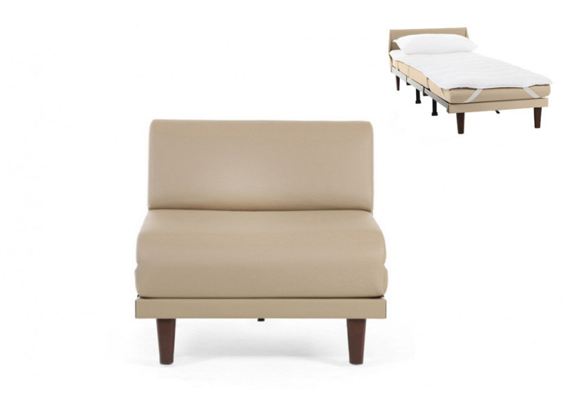  	Fauteuil convertible lit Likoolis 1 Place PACHA 80 cm SMALL sans accoudoirs cuir mastic