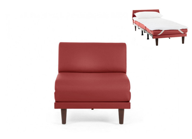  	Fauteuil convertible lit Likoolis 1 Place PACHA 80 cm SMALL sans accoudoirs cuir rouge