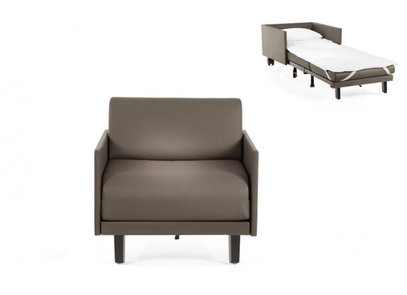  	Fauteuil convertible lit Likoolis 1 Place ROLLER 80 MEDIUM avec accoudoirs fins cuir gris