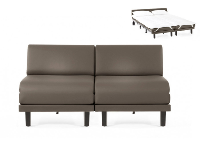 Canapé convertible lit Likoolis 2 Places ROLLER DUO 140 cm SMALL sans accoudoirs cuir artificiel - cuir veritable gris