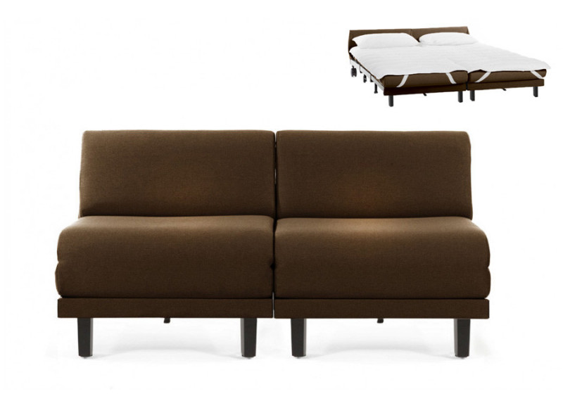 Canapé convertible lit Likoolis 2 Places ROLLER DUO 140 cm SMALL sans accoudoirs cuir artificiel - tissu marron