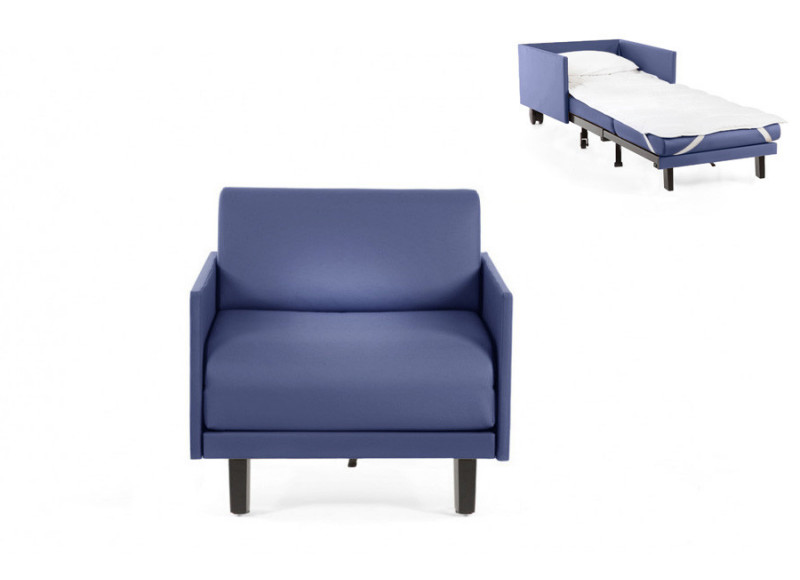  	Fauteuil convertible lit Likoolis 1 Place ROLLER 70 MEDIUM avec accoudoirs fins cuir bleu