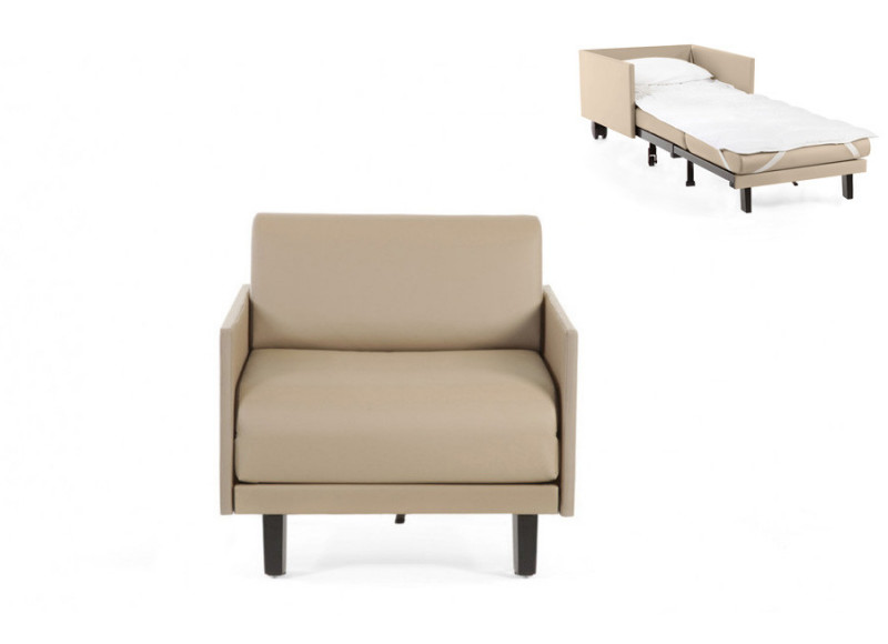  	Fauteuil convertible lit Likoolis 1 Place ROLLER 70 MEDIUM avec accoudoirs fins cuir mastic