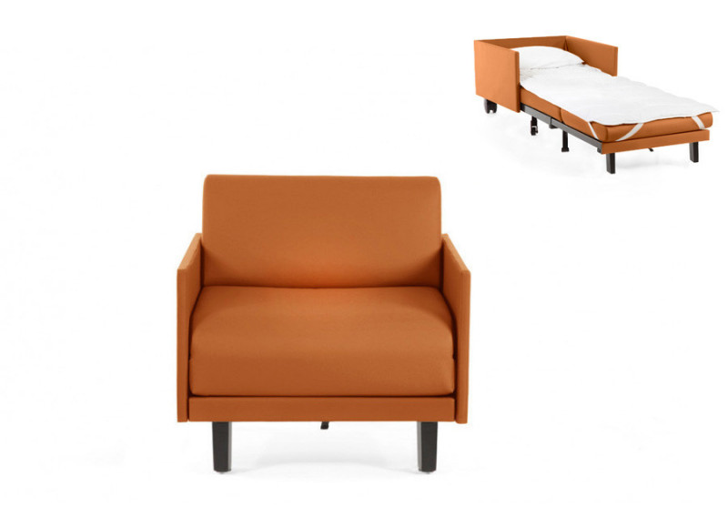  	Fauteuil convertible lit Likoolis 1 Place ROLLER 70 MEDIUM avec accoudoirs fins cuir orange