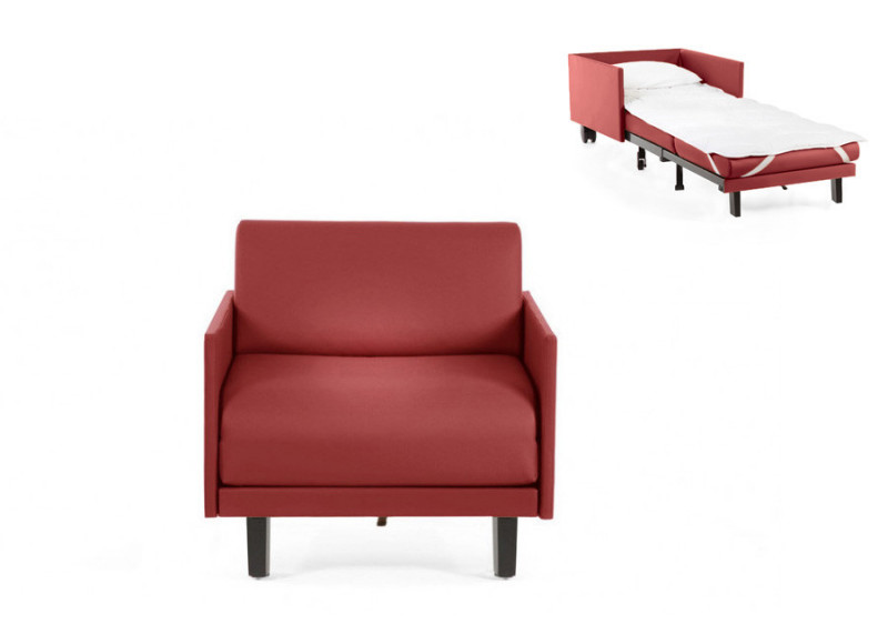  	Fauteuil convertible lit Likoolis 1 Place ROLLER 70 MEDIUM avec accoudoirs fins cuir artificiel rouge