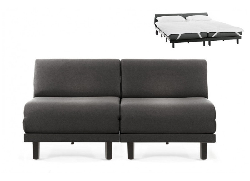 Canapé convertible lit Likoolis 2/3 Places ROLLER DUO 160 cm SMALL sans accoudoirs cuir artificiel - tissu gris foncé