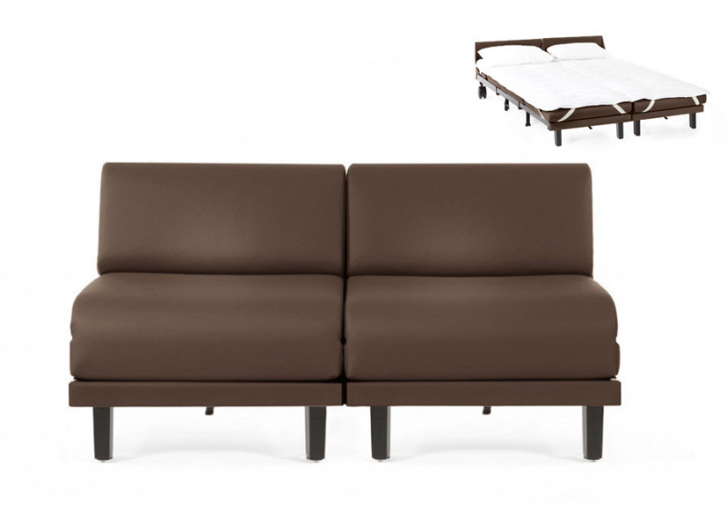 Canapé convertible lit Likoolis 2/3 Places ROLLER DUO 160 cm SMALL sans accoudoirs cuir artificiel - cuir artificiel moka