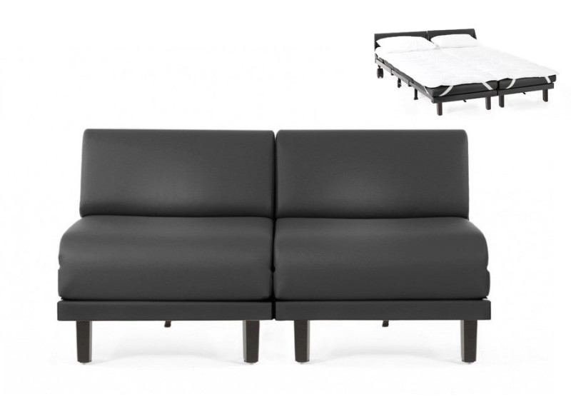 Canapé convertible lit Likoolis 2/3 Places ROLLER DUO 160 cm SMALL sans accoudoirs cuir artificiel - cuir artificiel negro