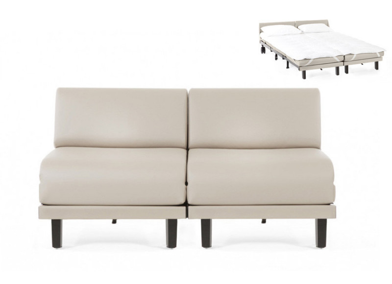 Canapé convertible lit Likoolis 2/3 Places ROLLER DUO 160 cm SMALL sans accoudoirs cuir artificiel - cuir veritable blanc