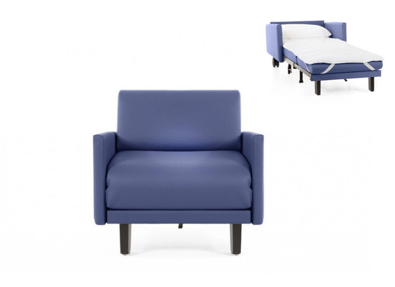 Fauteuil convertible lit Likoolis 1 Place ROLLER 70 LARGE avec accoudoirs larges cuir bleu
