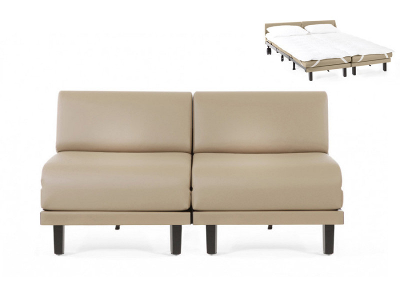Canapé convertible lit Likoolis 2/3 Places ROLLER DUO 160 cm SMALL sans accoudoirs cuir artificiel - cuir veritable mastic