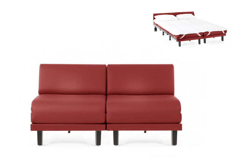 Canapé convertible lit Likoolis 2/3 Places ROLLER DUO 160 cm SMALL sans accoudoirs cuir artificiel - cuir veritable rouge