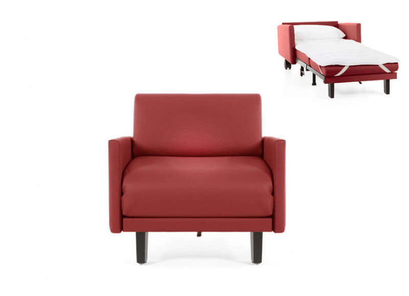Fauteuil convertible lit Likoolis 1 Place ROLLER 70 LARGE avec accoudoirs larges cuir artificiel  rouge
