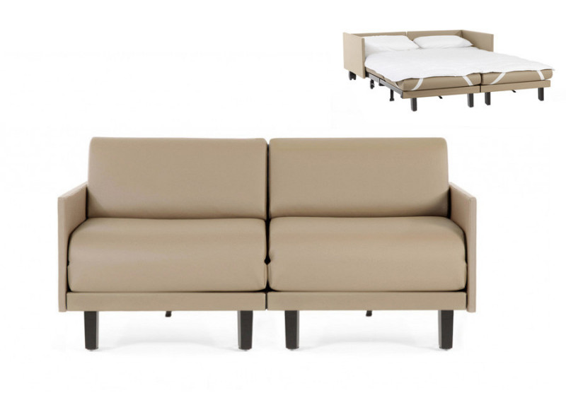 Canapé convertible lit Likoolis 2 Places ROLLER DUO 140 cm MEDIUM avec accoudoirs fins cuir veritable mastic