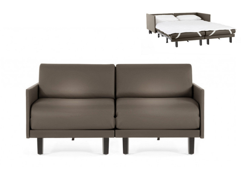 Canapé convertible lit Likoolis 2 Places ROLLER DUO 140 cm MEDIUM avec accoudoirs fins cuir veritable gris