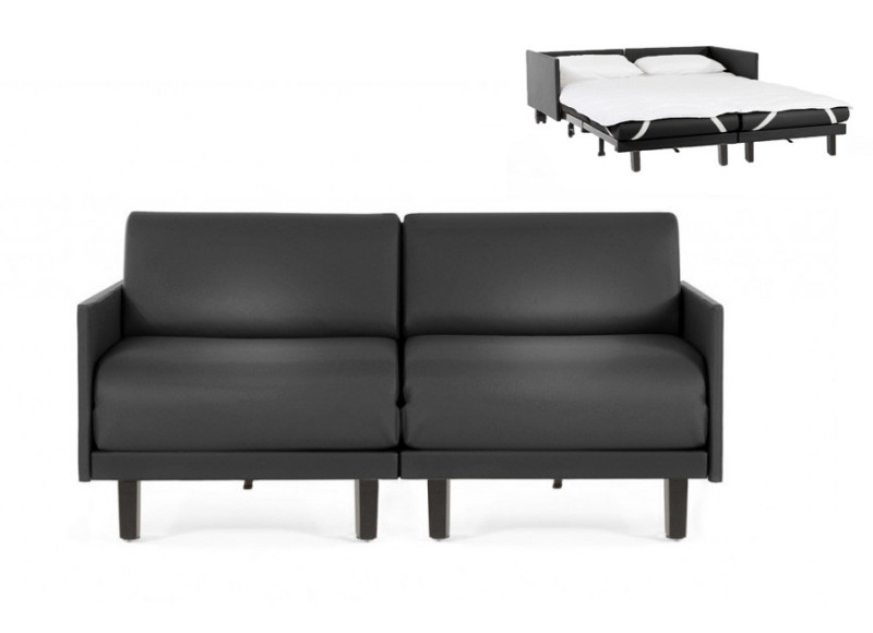 Canapé convertible lit Likoolis  2/3 Places ROLLER DUO 160 MEDIUM cuir artificiel negro