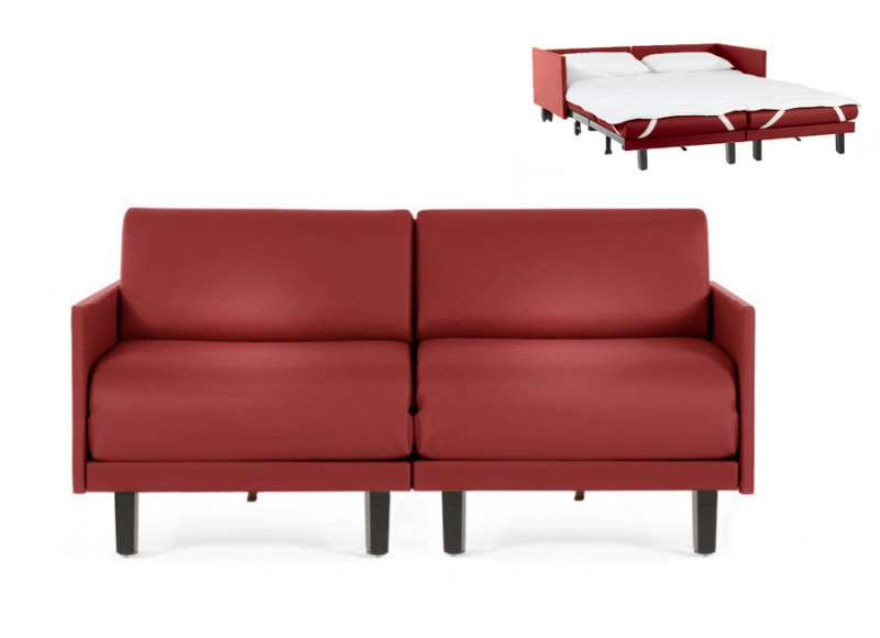 Canapé convertible lit Likoolis  2/3 Places ROLLER DUO 160 MEDIUM cuir veritable rouge