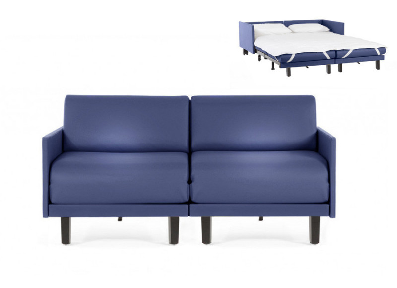 Canapé convertible lit Likoolis  2/3 Places ROLLER DUO 160 MEDIUM cuir veritable bleu