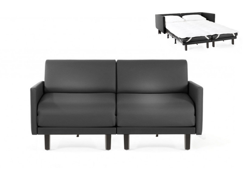  	Canapé convertible lit Likoolis 2 Places ROLLER DUO 140 cm LARGE avec accoudoirs larges cuir artificiel negro