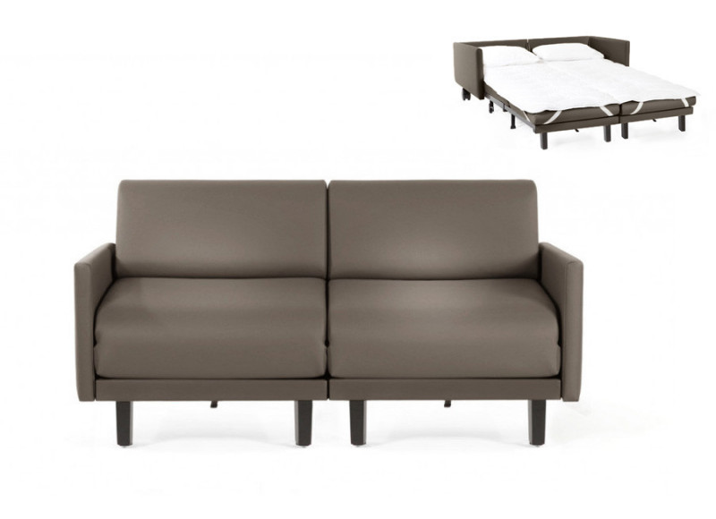  	Canapé convertible lit Likoolis 2 Places ROLLER DUO 140 cm LARGE avec accoudoirs larges cuir veritable gris