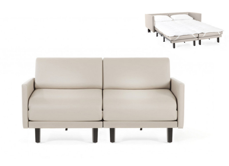  	Canapé convertible lit Likoolis 2 Places ROLLER DUO 140 cm LARGE avec accoudoirs larges cuir veritable blanc