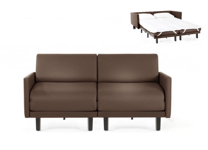  	Canapé convertible lit Likoolis 2/3 Places ROLLER DUO 160 cm LARGE avec accoudoirs larges cuir veritable taupe