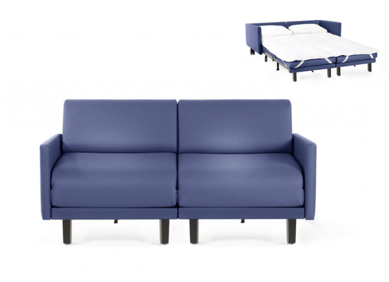  	Canapé convertible lit Likoolis 2/3 Places ROLLER DUO 160 cm LARGE avec accoudoirs larges cuir veritable bleu