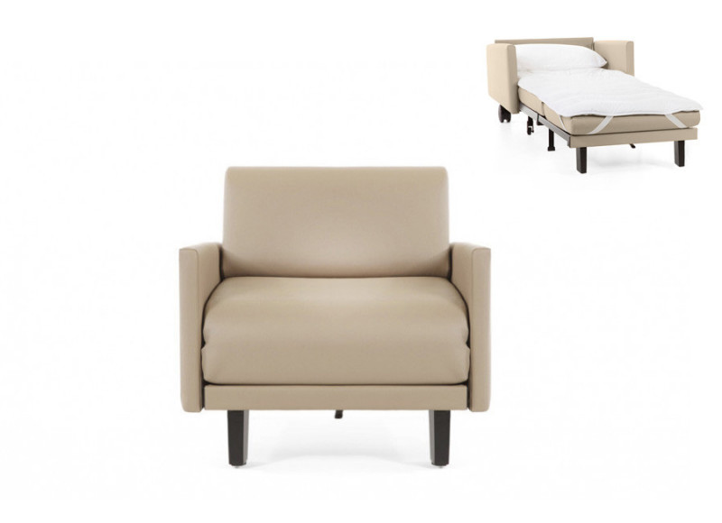 Fauteuil convertible lit Likoolis  1 Place ROLLER 80 LARGE avec accoudoirs larges cuir beige mastic