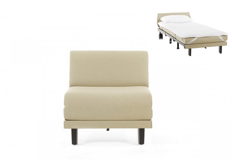 Fauteuil convertible lit Likoolis 1 Place ROLLER 70 cm SMALL sans accoudoirs tissu ecru