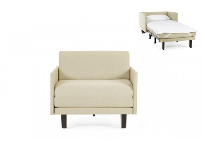  	Fauteuil convertible lit Likoolis 1 Place ROLLER 70 MEDIUM avec accoudoirs fins tissu ecru