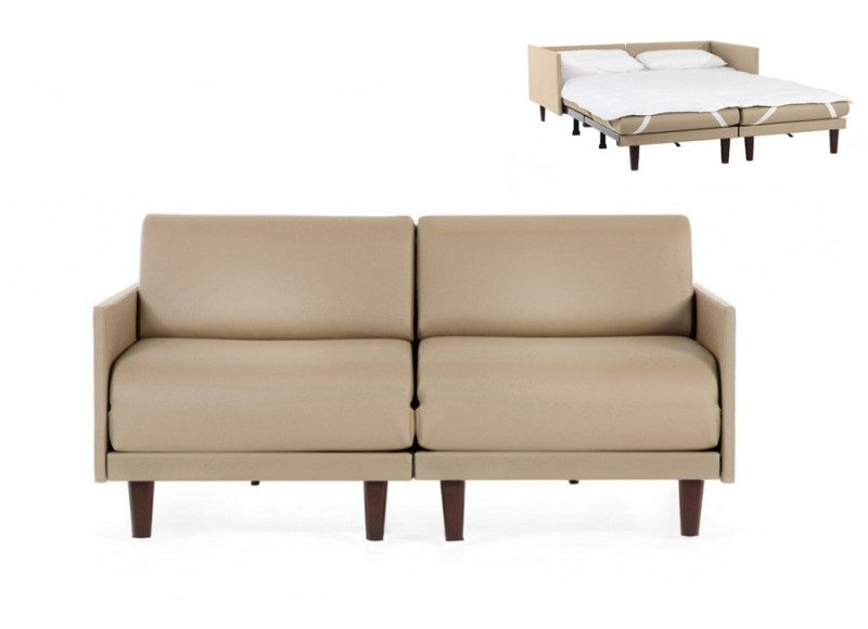  	Canapé convertible lit Likoolis 2 places PACHA DUO 140 cm MEDIUM avec accoudoirs fins cuir artificiel beige mastic