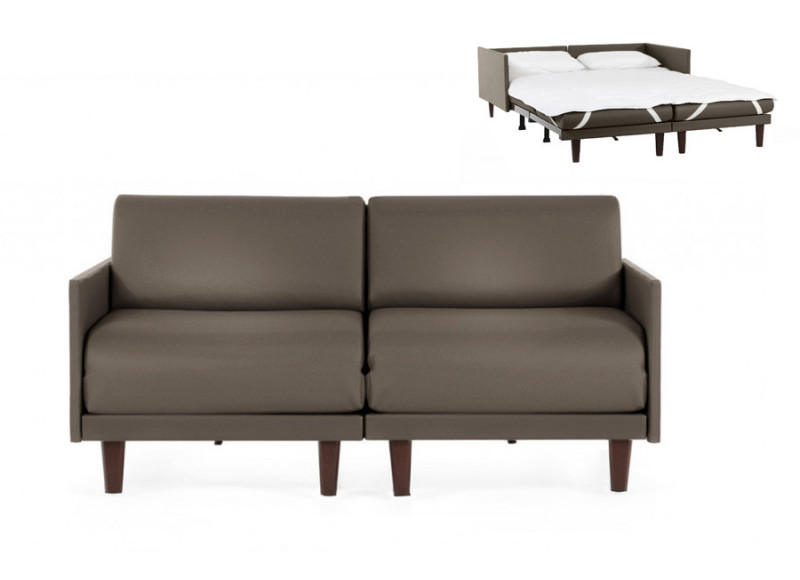  	Canapé convertible lit Likoolis 2 places PACHA DUO 140 cm MEDIUM avec accoudoirs fins cuir gris