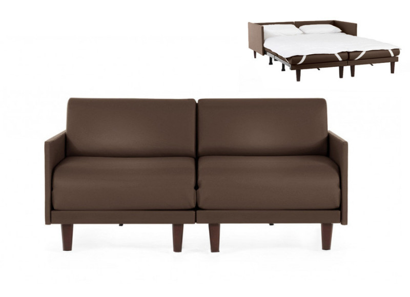  	Canapé convertible lit Likoolis 2 places PACHA DUO 140 cm MEDIUM avec accoudoirs fins cuir artificiel marron