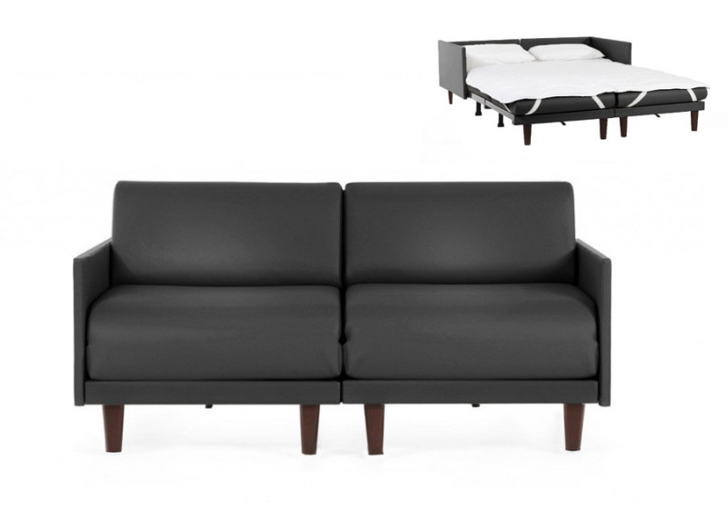  	Canapé convertible lit Likoolis 2 places PACHA DUO 140 cm MEDIUM avec accoudoirs fins cuir artificiel noir
