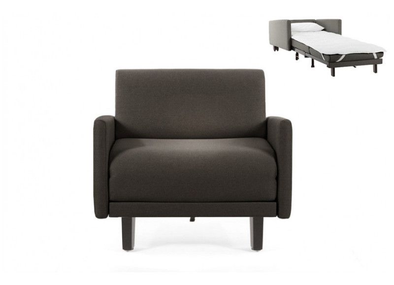 Fauteuil convertible lit Likoolis 1 Place ROLLER 70 LARGE avec accoudoirs larges tissu gris foncé
