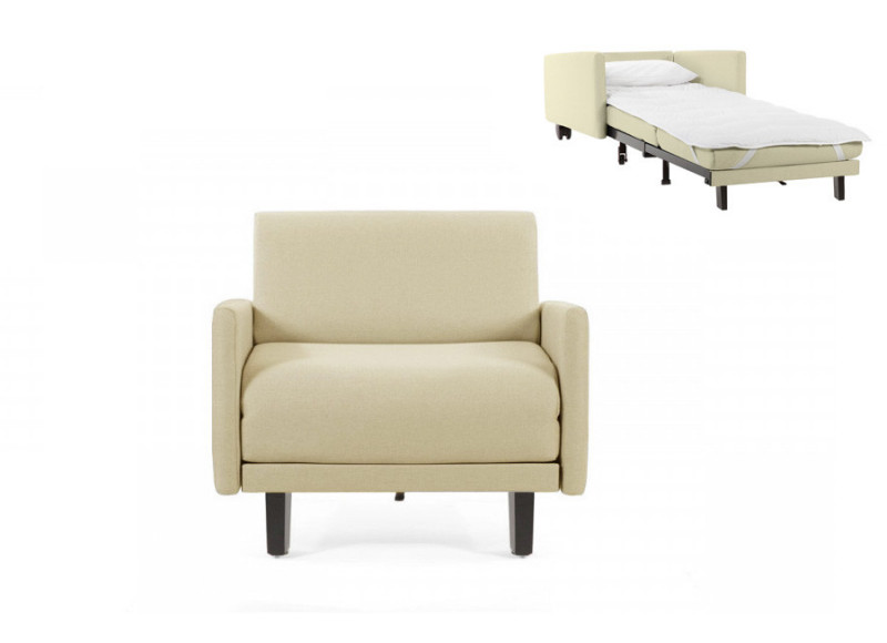 Fauteuil convertible lit Likoolis 1 Place ROLLER 70 LARGE avec accoudoirs larges tissu ecru