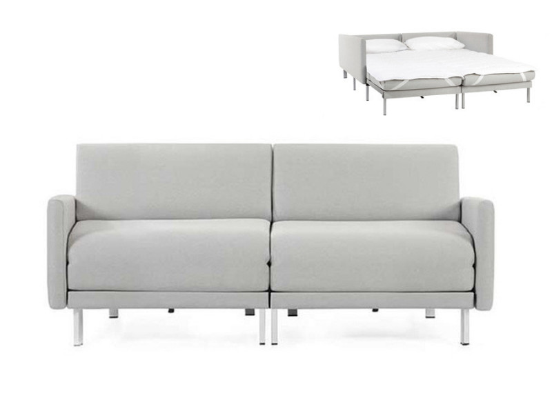 Canapé convertible lit Likoolis  2 places Design BOSS DUO 140 cm LARGE avec accoudoirs larges tissu light grey