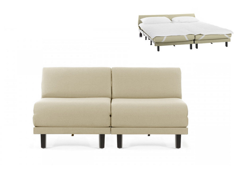 Canapé convertible lit Likoolis 2/3 Places ROLLER DUO 160 cm SMALL sans accoudoirs cuir artificiel - tissu ecru