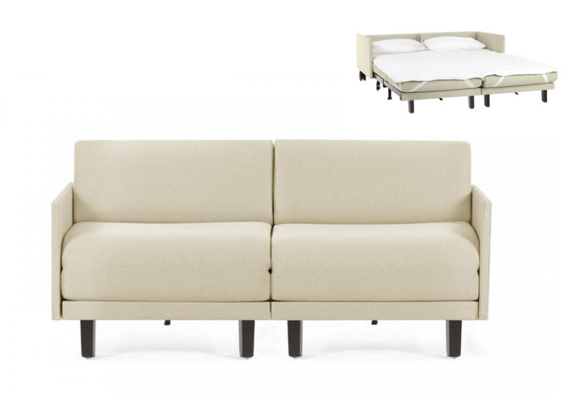 Canapé convertible lit Likoolis 2 Places ROLLER DUO 140 cm MEDIUM avec accoudoirs fins tissu ecru