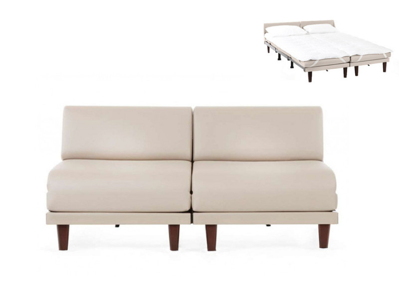 Canapé convertible lit Likoolis 2 places PACHA DUO 140 cm SMALL sans accoudoirs cuir artificiel - cuir artificiel crema