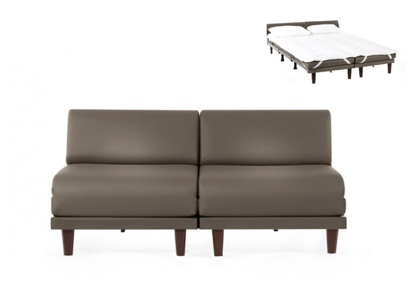 Canapé convertible lit Likoolis 2 places PACHA DUO 140 cm SMALL sans accoudoirs cuir artificiel - cuir veritable gris