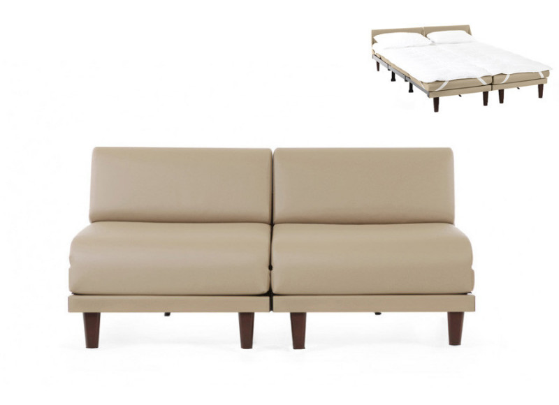 Canapé convertible lit Likoolis 2 places PACHA DUO 140 cm SMALL sans accoudoirs cuir artificiel - cuir veritable mastic