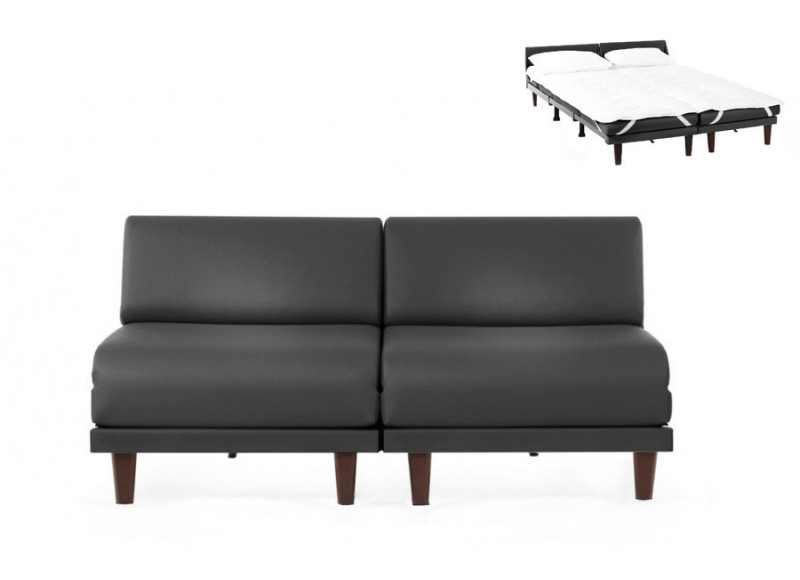 Canapé convertible lit  Likoolis 2 places PACHA DUO 160 cm SMALL sans accoudoirs cuir artificiel - cuir artificiel negro
