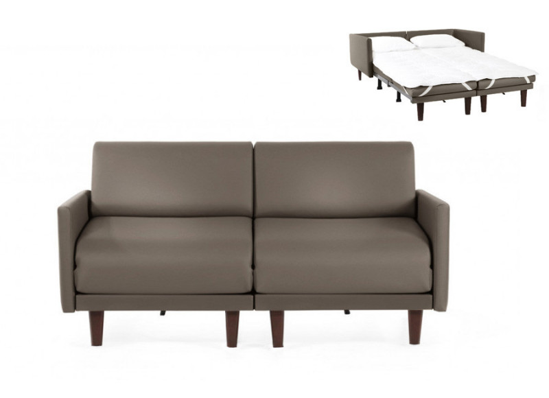 Canapé convertible lit Likoolis  2/3 places PACHA DUO 160 cm LARGE avec accoudoirs larges - cuir veritable gris