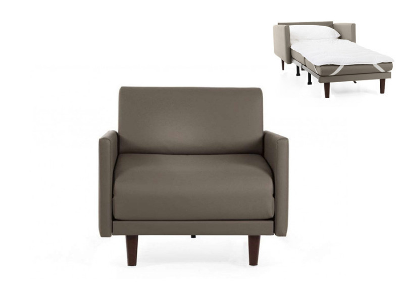 	Fauteuil convertible lit 1 Place PACHA 80 cm LARGE avec accoudoirs larges cuir gris