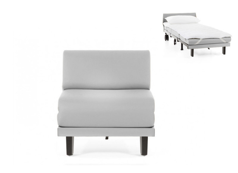 Fauteuil convertible lit Likoolis 1 Place ROLLER 70 cm SMALL sans accoudoirs cuir artificiel gris