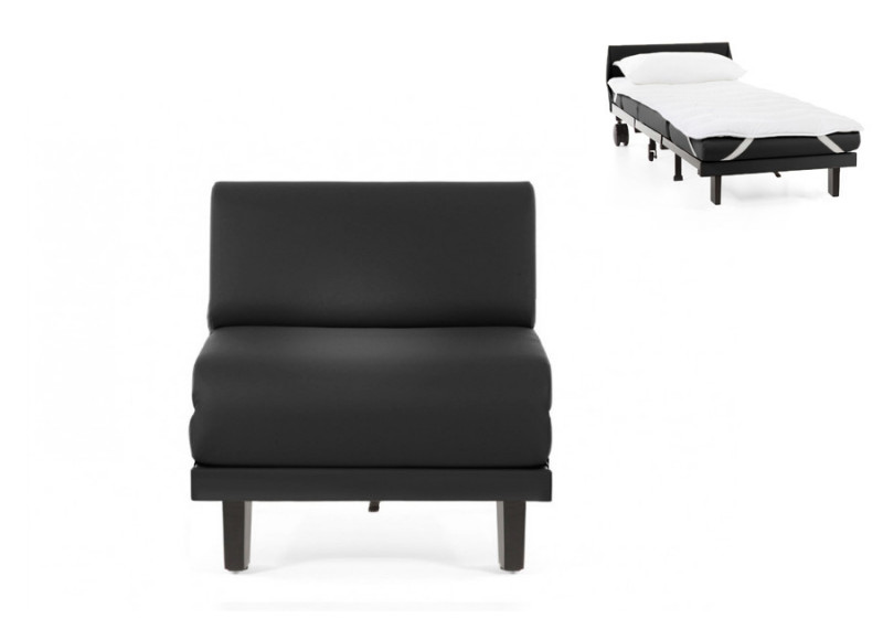Fauteuil convertible lit Likoolis 1 Place ROLLER 70 cm SMALL sans accoudoirs cuir artificiel noir