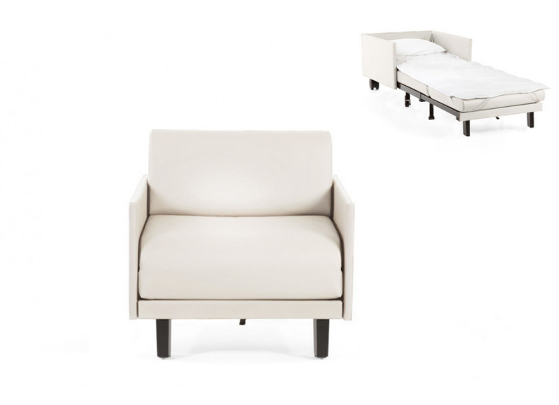 Fauteuil convertible lit Likoolis 1 Place ROLLER 70 MEDIUM avec accoudoirs fins cuir artificiel blanc