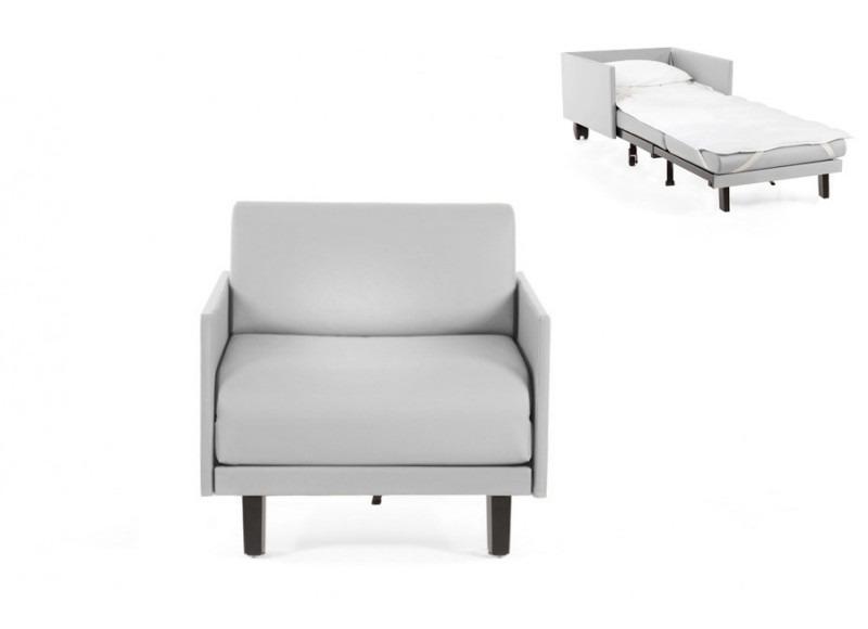 Fauteuil convertible lit Likoolis 1 Place ROLLER 70 MEDIUM avec accoudoirs fins cuir artificiel gris