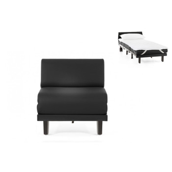 Fauteuil convertible lit Likoolis 1 Place ROLLER 80 cm SMALL sans accoudoirs cuir artificiel noir